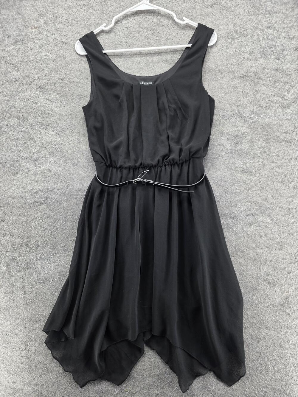 As U Wish Dress Womens M Black Short Fit & Flare Scoop Neck Pleated Party